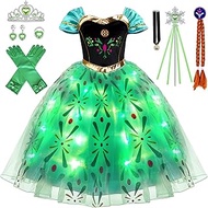 10pcs Light Up Frozen Anna Costume for Girls Kids Princess Dress Up Cloths for Little Girls Halloween Cosplay