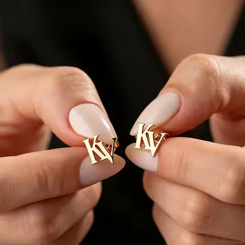 Custom Double Initial Earrings Personalized 24K Gold Stainless Steel Women's Name Earrings Jewelry B