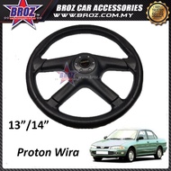 Wira 14  Inch Momo Premium Black Steering + Wheel Hub Adapter Boss Kit