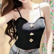 Spaghetti Strap Slim Fit Silk Fabric M-333 Heart Shape Korean Style 3 Fake Buttons Can Be Used As A 