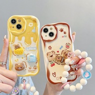 Curly Wave Edge 3D Cartoon Cream Bread Bear Phone Case For OPPO A7 A5S A12 A12S A11K A93 A93S A94 A9