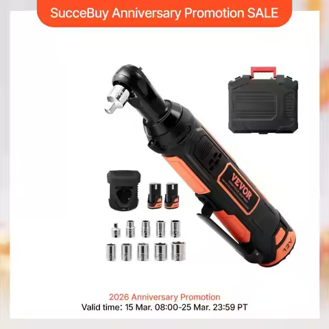 SucceBuy 3/8 Cordless Electric Ratchet Wrench Set 12V 33 Ft-lbs Power Ratchet Tool Kit 45-Min Fast C