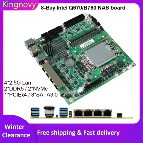 Topton 8-Bay NAS Motherboard Intel 12-14th Q670 B760 LGA1700 8*SATA 2*NVMe 4*2.5G Lan Firewall Mini