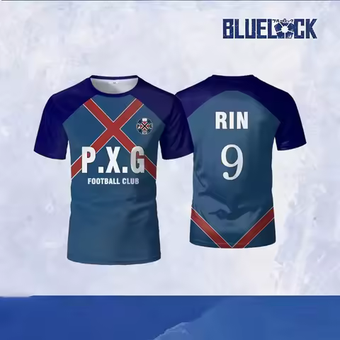 Hot New PXG Blue Lock Anime Jersey Football Uniform No.9 Rin Shidou Cosplay T Shirts Casual Sports T