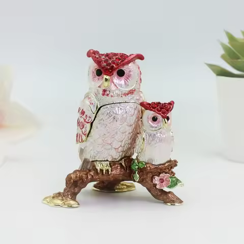 SHINNYGIFTS Pewter Owl Trinket Collectibles Boxes Oriental Vintage Owls Trinket jewelry Box