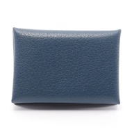 【二手】愛馬仕 Calvi Duo 零錢包，深藍色皮革，女士款，二手