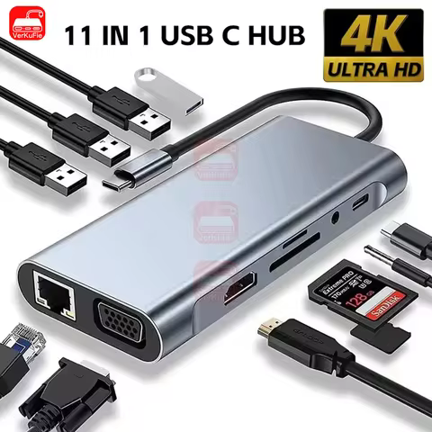 USB C HUB 4K 30Hz Type C to HDMI-compatible USB 3.0 Adapter 11 in 1 Type C HUB Dock PD 87W USB C Spl