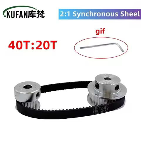 40T 20Teeth Belt Width 10mm 2GT Timing Belt Pulley Set Tensioning Wheel Bore 3~12mm Reduction 2:1GT2