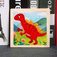 (Local Stock) 9 Pcs Wooden Animal Puzzle Cartoon Dinosaur AmbulanceToys Educational Toys for Kids