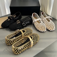 M76F Alaia Hand-woven Korean-style Hollow Genuine Leather Shallow Mouth Flat Shoes for Women French 