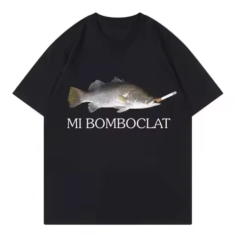 Funny Mi Bomboclat Fish Meme Short Sleeved T-shirt for Male and Female College Students Couple Outfi