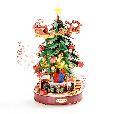 Robotime Rolife Christmas Melody Tree Music Boxes 3D Wooden Puzzle with Light Perfect Gifts for Fami