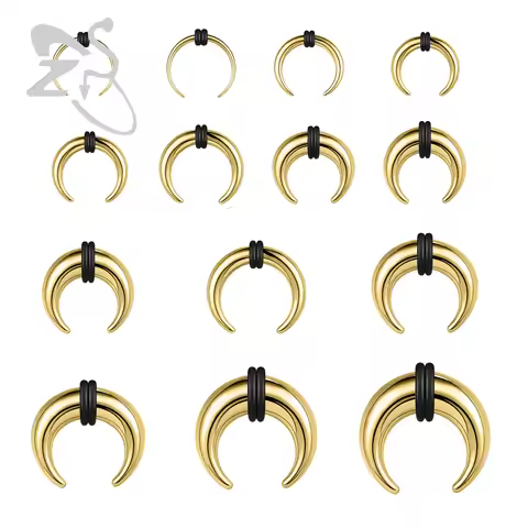 ZS 1PC Gold Color Septum Ring Spike Stainless Steel Nose Piercing 00G/0G/2G/4G/6G/12G Large Gauge In