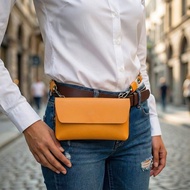 COZI-特選植鞣革 橫式 多功能手機腰掛包 摺疊手機包 胸包 手腕