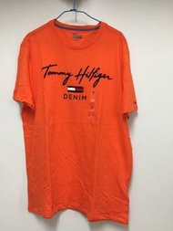 TOMMY HILFIGER 圓領 滿版草寫字母短T-橘色男款M全新960含運店到店