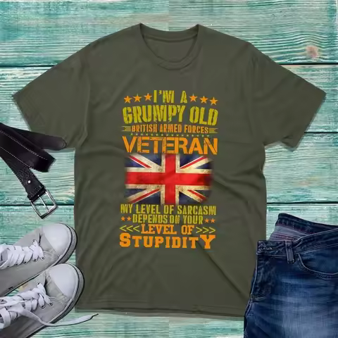 I'm Grumpy Old British Armed Forces Veteran Cotton T-Shirt Uk Flag Independence Day Tops Short Sleev