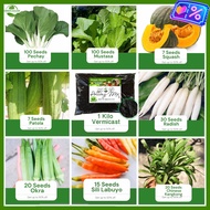 Green House® - Vegetable Mix No. 1 - 9 in 1 Pack Outdoor Garden Seeds inclusive 1 Kilo of Vermicast and free Fertilizer for each Seed variety - Seeds:  Pechay, Mustasa, Kalabasa, Patola, Radish, Okra, Siling Labuyo, Kangkong