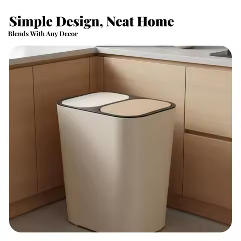Dry Wet Separation Bin Easy to Clean Double Compartment Trash Can Push Button Garbage Can Large Capa