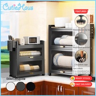 Cutiehaus 45cm/55cm 2 Layer Dish Drying Kitchen Rack with Drain Tray Utensil Organizer Rak Pinggan D