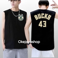 Okejayashop Men's Lekbong T-Shirt NBA Bucks 43 Logo Men's Sleeveless Top Latest Singlet