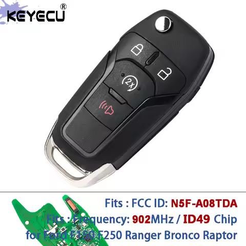 KEYECU N5F-A08TDA 164-R8134 902MHz ID49 Chip Folding Keyless Remote Key Fob for Ford F150 F250 Range