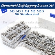 304 Stainless Steel Self Tapping Screw kM Assortment Kit Lock Nut Wood Thread Nail Screw Sets M3 M3.5 M4 M5 M5.5
