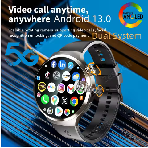 Dual System Android 13.0 Smartwatch 4G 5G LTE Smart Watches With 210° Rotary Camera GPS WIFI Compass