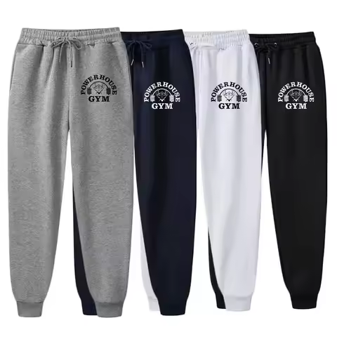 GYM Powerhouse Print Pants Men Casual Sports Pants Running Workout Jogging Long Pants Men Fleece Jog