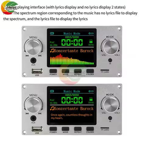 2.8 Inch TFT Color Screen Lossless Audio Decoding Board Module Amplifier Audio Player DC 5-12V Car F
