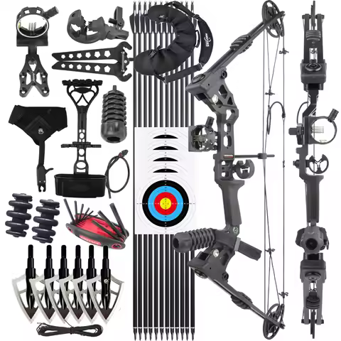20-70 Lbs Compound Bow and Carbon Arrows Set Archery Metal Alloy Bow Riser Let-off 80% Right Hand Hu