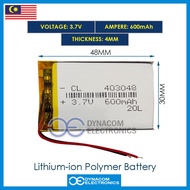 3.7V 600mAh 403048 Lithium Polymer Battery MP3 MP4 GPS Bluetooth Quran Pen Reader Microphone [Bateri