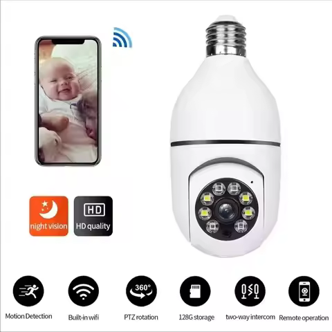 4G WiFi IP Camera E27 Bulb 2MP Wireless Baby Monitor with AI Tracking Security Video Surveillance Pe