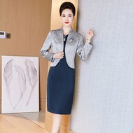 經典青雀藍套裝連身裙中年高貴優雅媽媽裝婚宴禮服套裝裙平時可穿