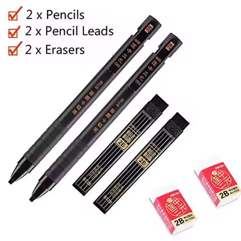 1.8mm Mechanical Pencils Sketching Drafting Pencil and 2B Black Pencil Lead Refill Office School Sup