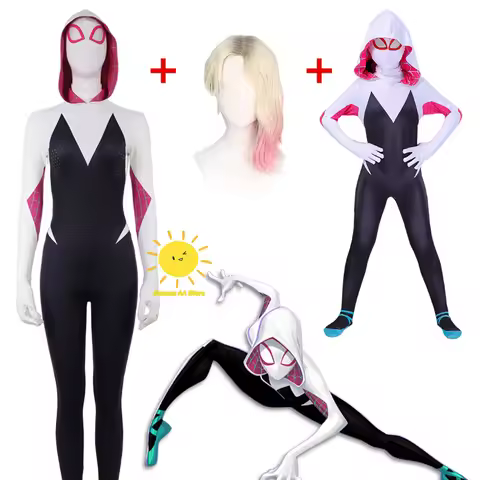BEAST KINGDOM Spider Gwen Cosplay Gwen Stacy Cosplay Costume for Unisex Teenagers and Adults Jumpsui