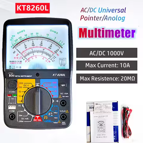 KT8260L High Precision Pointer Display Analog Multimeter AC/DC Voltage 1000V 10A 20MΩ Handheld Resis