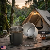 Cawan Solo Perkhemahan 300ml Aluminium Pemegang Lipat Hitam Perak Mug Kopi Teh Tahan Karat