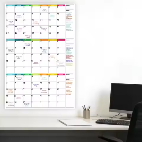 Calendar Whiteboard 3-Month Reusable Undated Schedule Planner Wall Dry Erase Calendar for Homeowners