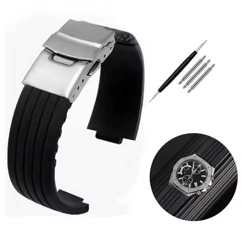 Silicone Rubber Watchband For Oris Aquis 7330 7740 Striped Watch Band Convex Strap Wristband Black B