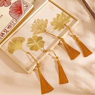 Hollow Metal Bookmarks with Tassels Vintage Gold Lotus Leaves Bookmarks Exquisite Gifts Book Reading