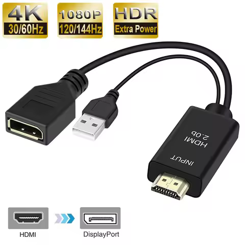 2026 Best 4K 60Hz HDMI to Displayport Adapter Cable 1080P 120Hz HDMI to DP Converter Male HDMI 2.0 t
