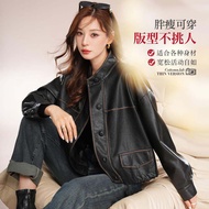 เสื้อแจ็คเก็ตหนังแกะแท้สั้นสำหรับผู้หญิง ฤดูใบไม้ร่วง 2025 แบรนด์ Xinxin Amashisi Zheng ทรงหลวม แขนย