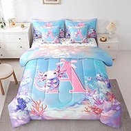 Erosebridal Teen Girl Axolotl Twin Size Bedding Set Kids Cute Axolotl 7 Pieces Comforter Set with Sh