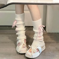 Cross Laced-Up Socks Japanese Cute jk Socks Women Mid-Tube Knitted Butterfly Pattern Leg Cover White