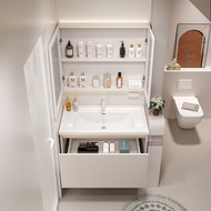 "Toilet Storage Cabinet With Mirror Bathroom Sink Stainless Steel Bathroom Cabinet With Mirror Sink "Simple Modern Ceramic Small Apartment Wall-Mounted Energy-Saving Durable Uniform Light 2 dian  浴室柜
