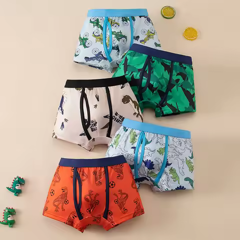 5-Pcs Four Seasons Boys' Underwear Flat Pants Comfortable and Fashionable Cartoon Printed Children's