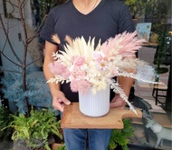 薄櫻飛雪 浪漫蘆葦 大型乾燥永生盆花