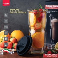 Aroma แก้ว Double Wall Coffee On The Go Glass with silicon lid