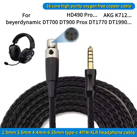 HD490 PRO Cable 16 Core 4pin Mini XLR Headphone Upgrade Cable for Sennheiser AKG K712 K702 Q701 DT99