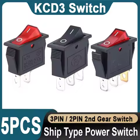 5Pcs KCD 3 Rocker Switch 3PIN 2PIN 2 Gears With Lights Power Switch 31*14MM Rocker Button Switch ON-